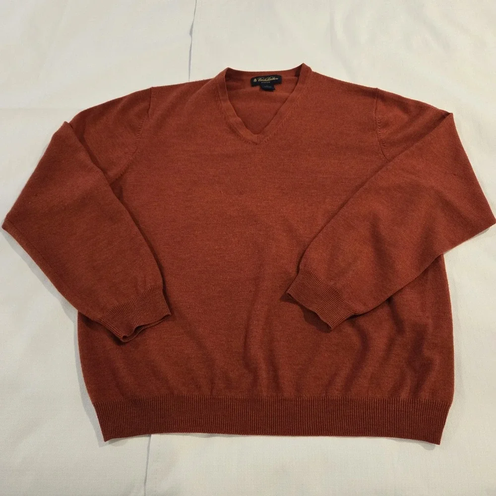 Brooks Brothers Men's Stretch‎ Merino Wool Blend Orange Brown Pullover Sweater L